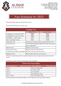 2023 Fee Schedule