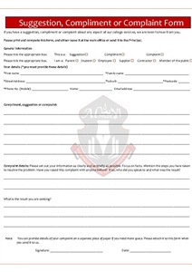 Suggestions, Compliment or Complaint Form