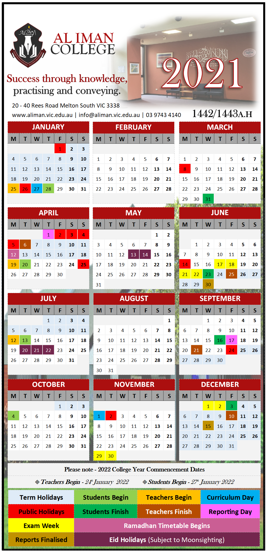Current Parents Al Iman College Aic Calendar 2022